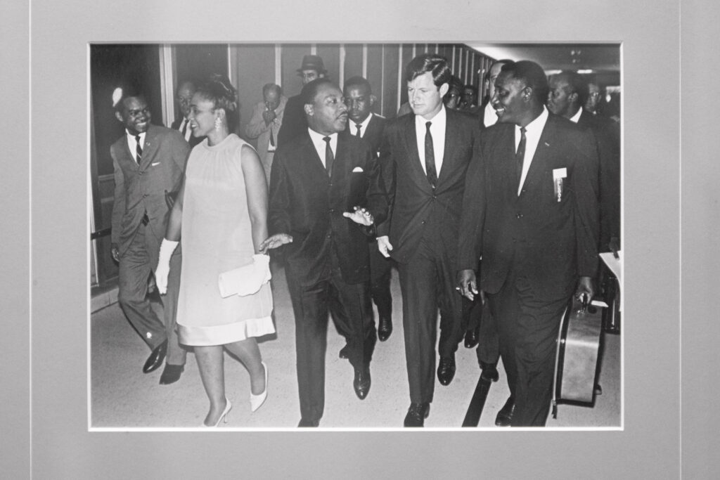 Dr. Robert L. Green walking with President Kennedy and Dr. Martin Luther King Jr.